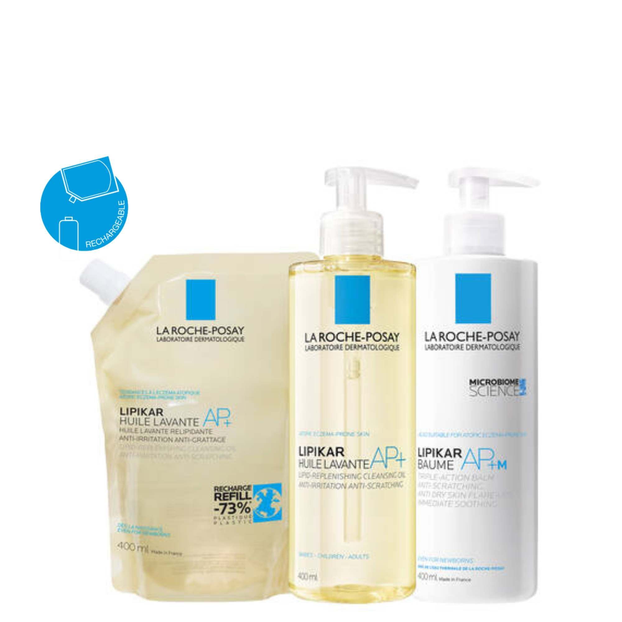 ROUTINE LIPIKAR BAUME AP+M, HUILE DE DOUCHE LAVANTE AP+ ET SON ECO-RECHARGE